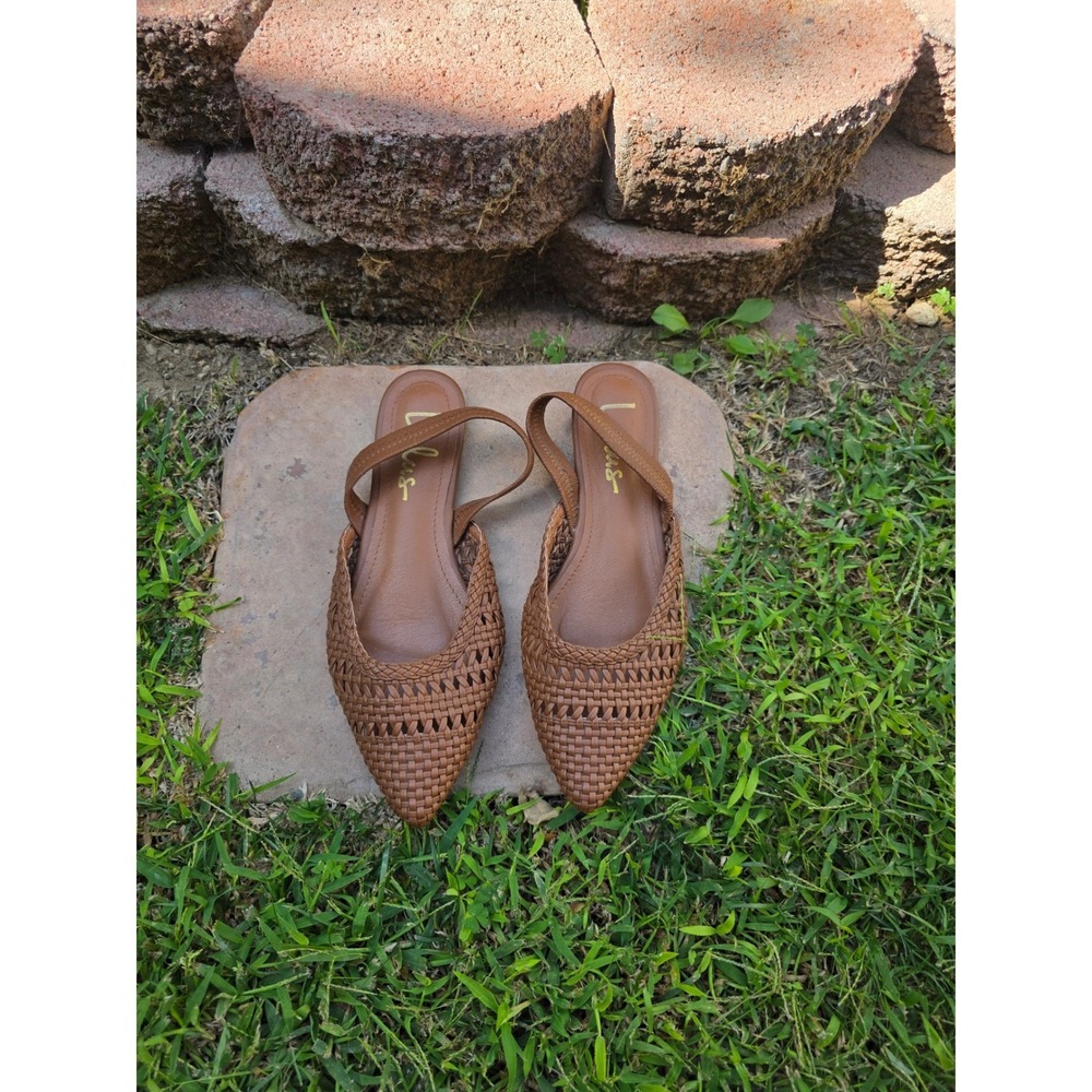 Lulus Woven Pointed Toe Slingback Flats Cognac Brown Size 9